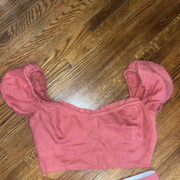 FULL SET Aritzia Wilfred Wander Linen top + pants effortless Warm Sienna Red M 8 - Picture 5 of 8